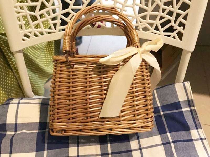 QTMY Bow Rattan Woven Bag Straw Bags Top Handle Wicker Baskets Handbags Boho Style Beach Bag Flower Basket - Image 3